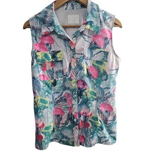 Reel Legends Mariner Jellyfish Print Performance Button Down Fishing Shirt Coast
